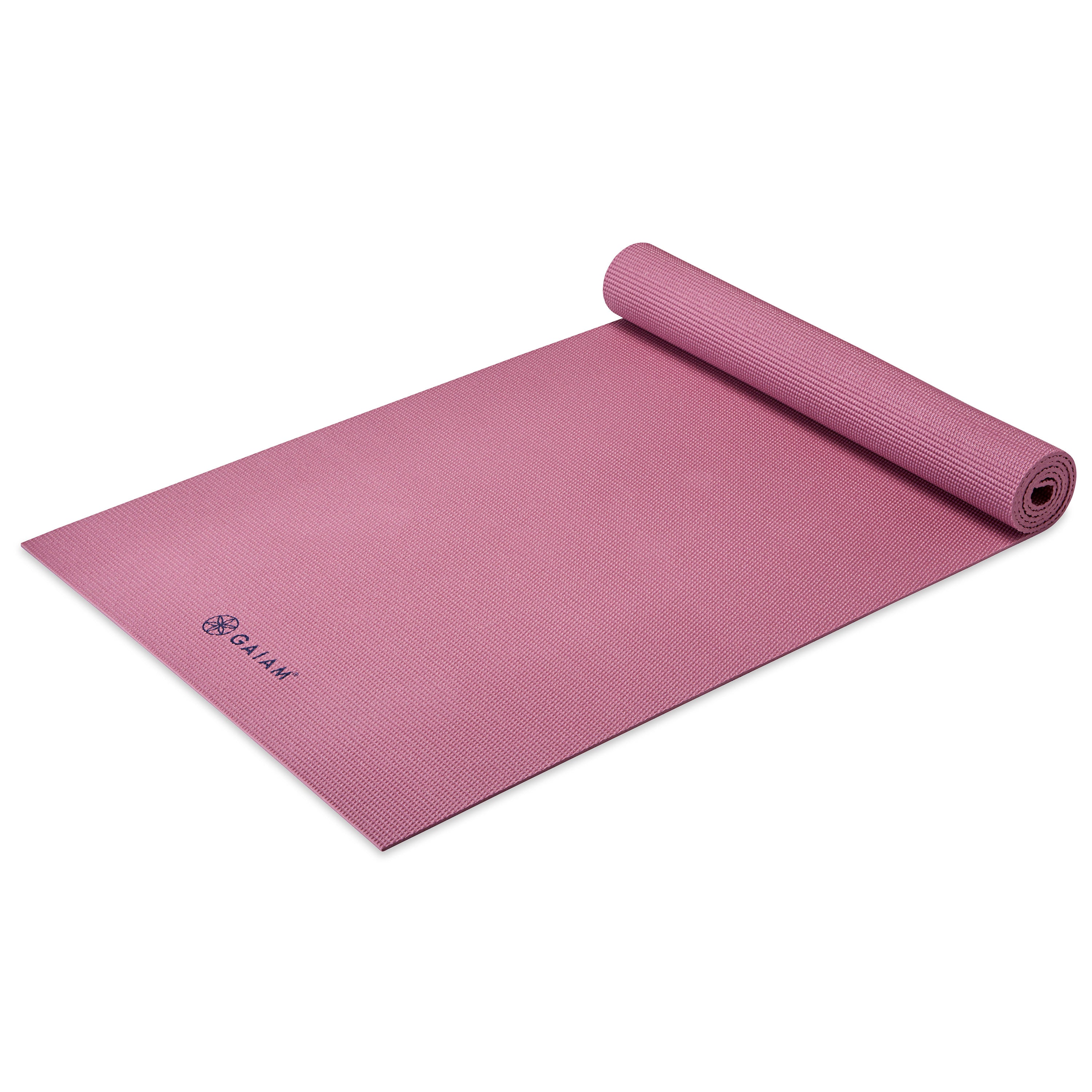 Rosy Pink Classic Solid Color Yoga Mat (5mm) half rolled turned at angle