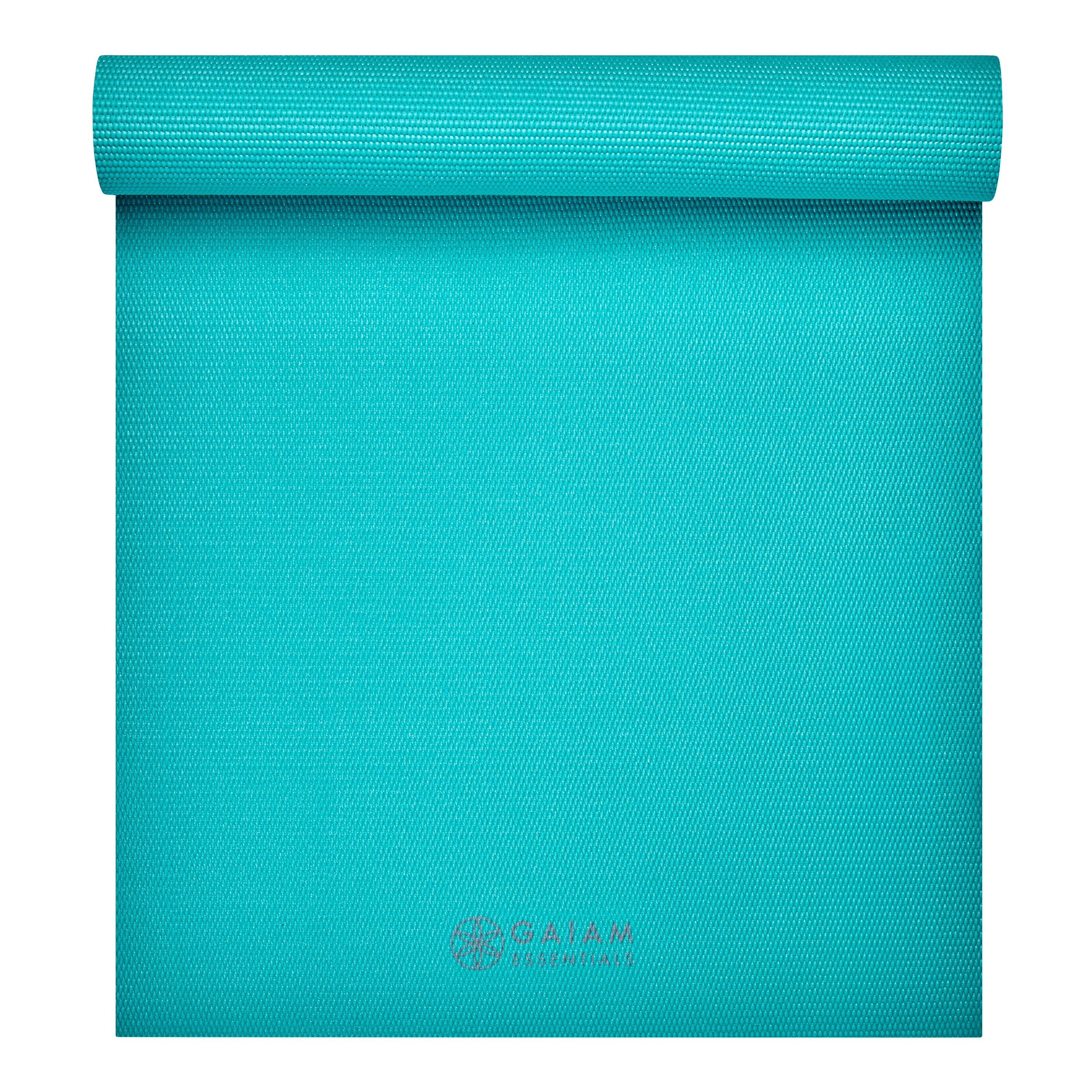 Gaiam Essentials Yoga Mat Teal top rolled